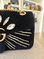 Gucci, Gucci Marmont Crystal Embellished Velvet Shoulder Bag, 26, Black, Very Very  Good - Image 4