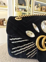 Gucci, Gucci Marmont Crystal Embellished Velvet Shoulder Bag, 26, Black, Very Very  Good - Image 6