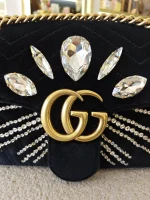 Gucci, Gucci Marmont Crystal Embellished Velvet Shoulder Bag, 26, Black, Very Very  Good - Image 7