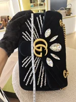 Gucci, Gucci Marmont Crystal Embellished Velvet Shoulder Bag, 26, Black, Very Very  Good - Image 44