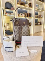 Gucci, Gucci Ophidia GG Bucket Bag, Small, Beige, Like New - Image 2