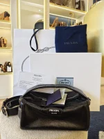 Prada, Prada Soft Lux Leather Shoulder Bag, , Black, Very Like New - Image 2