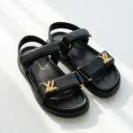 Louis Vuitton, Sunset Flat Comfort Sandal , 39, Black, Very Very  Good