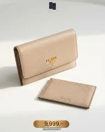 Prada, Saffiano Metal Leather Passport, , Beige, Very Very  Good