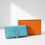 Hermes, Hermes Bearn Leather Wallet, , Blue, New