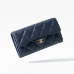 Chanel, Medium Trifold Flap Wallet, Medium, Navy Blue, Very Very  Good