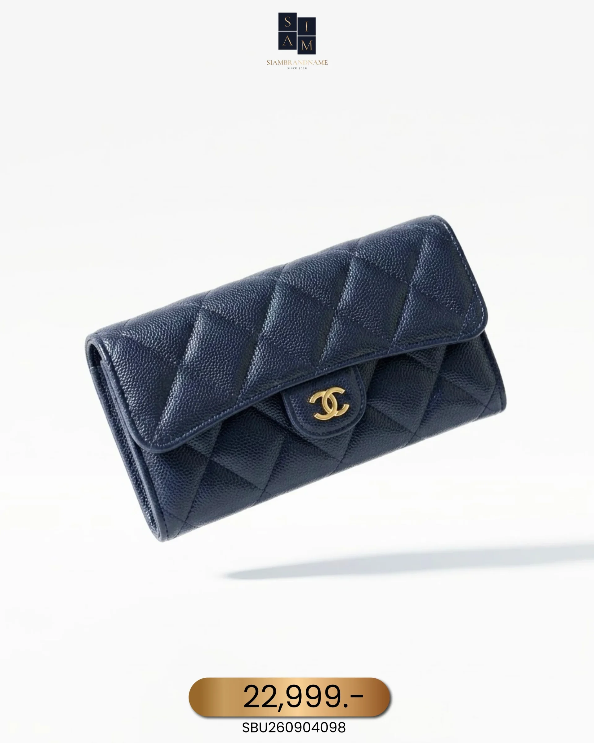 SBU260904098 Chanel, Medium Trifold Flap Wallet, Medium, Navy Blue, Very Very Good - Image 1