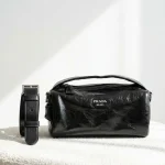 Prada, Prada Soft Lux Leather Shoulder Bag, , Black, Very Like New