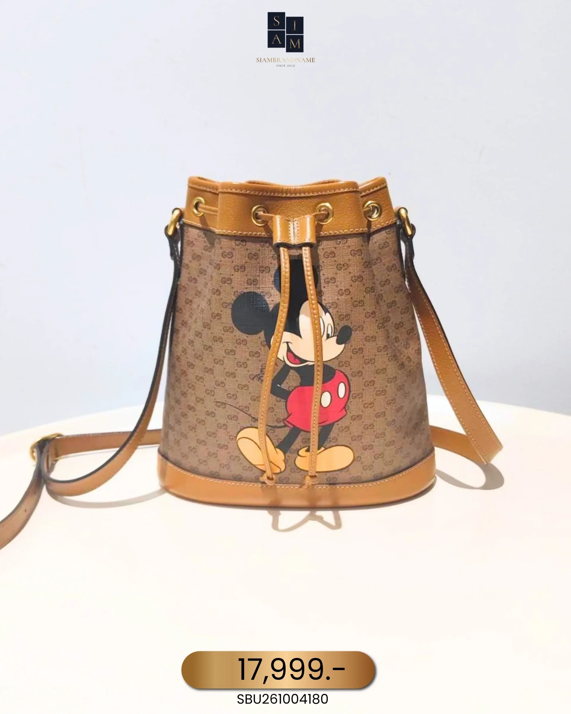 SBU261004180 Gucci, x Disney Mickey Bucket Bag, Small, Brown, Very Very Good - Image 1
